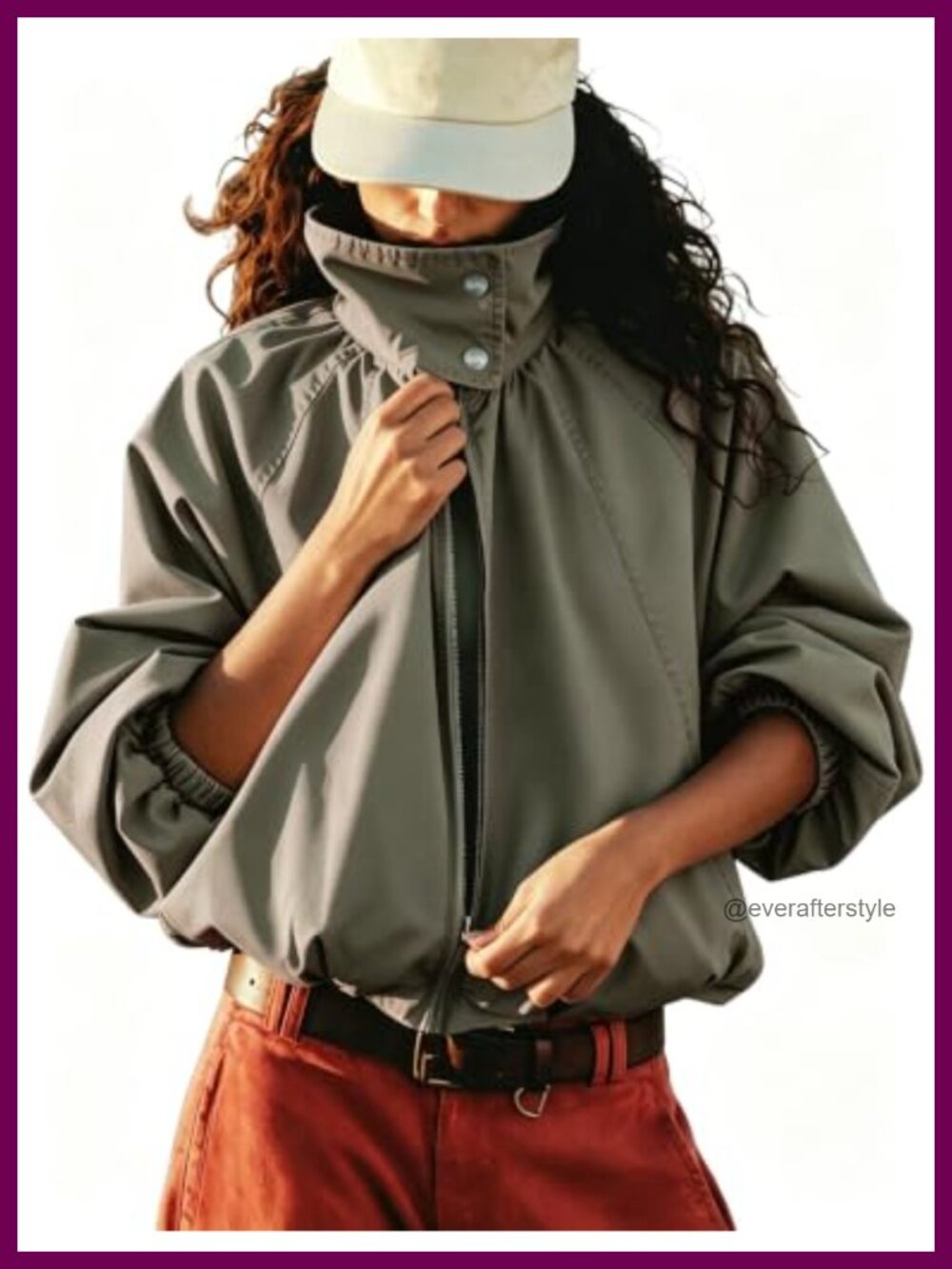 Women's Oversized Zip Trench Coat Funnel Neck Casual Jacket